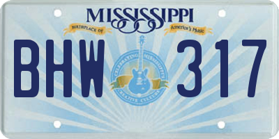 MS license plate BHW317