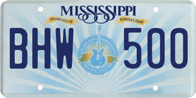 MS license plate BHW500