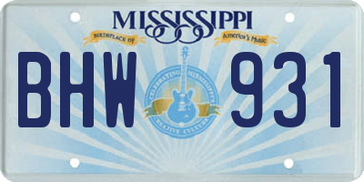MS license plate BHW931
