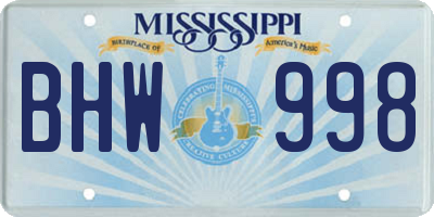 MS license plate BHW998