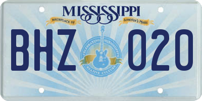 MS license plate BHZ020