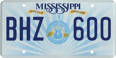 MS license plate BHZ600