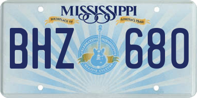 MS license plate BHZ680