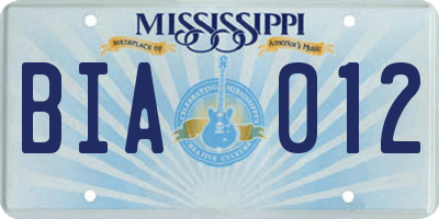 MS license plate BIA012