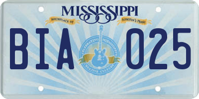 MS license plate BIA025