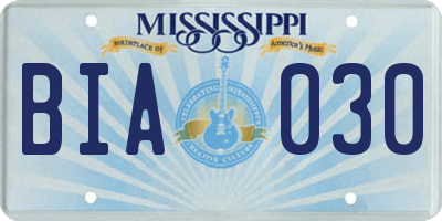 MS license plate BIA030
