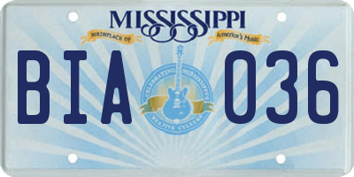MS license plate BIA036