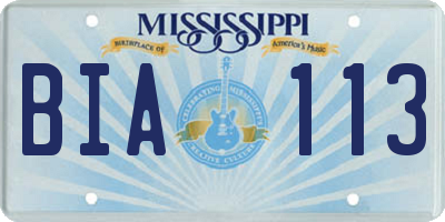 MS license plate BIA113
