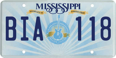 MS license plate BIA118