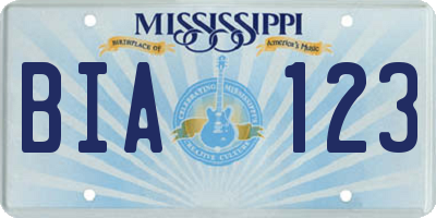 MS license plate BIA123