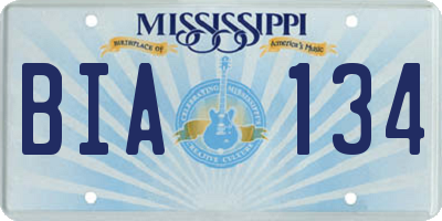 MS license plate BIA134