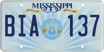 MS license plate BIA137