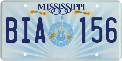 MS license plate BIA156