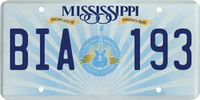 MS license plate BIA193