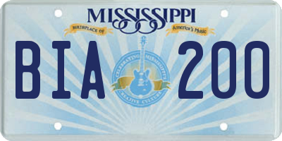 MS license plate BIA200