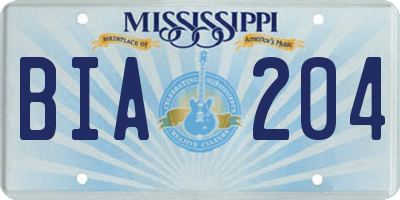 MS license plate BIA204