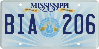 MS license plate BIA206