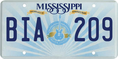 MS license plate BIA209