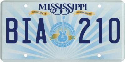 MS license plate BIA210