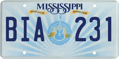 MS license plate BIA231