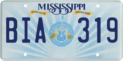 MS license plate BIA319