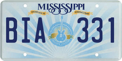 MS license plate BIA331
