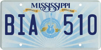 MS license plate BIA510