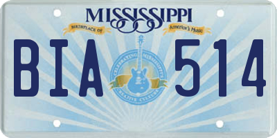 MS license plate BIA514