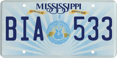 MS license plate BIA533