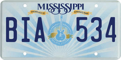 MS license plate BIA534