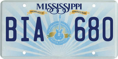 MS license plate BIA680