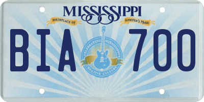 MS license plate BIA700