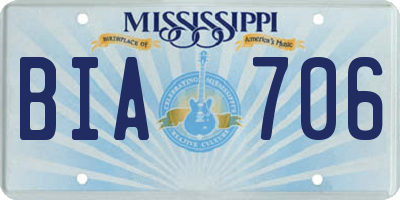 MS license plate BIA706
