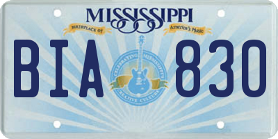 MS license plate BIA830