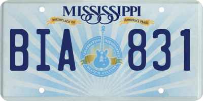 MS license plate BIA831