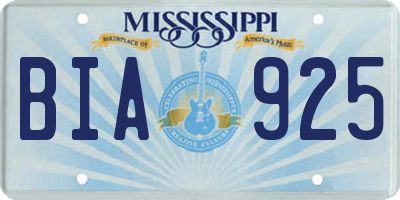 MS license plate BIA925