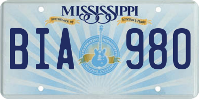 MS license plate BIA980
