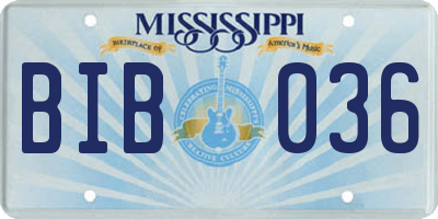 MS license plate BIB036