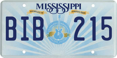 MS license plate BIB215