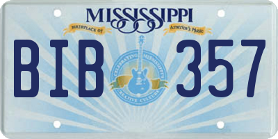 MS license plate BIB357