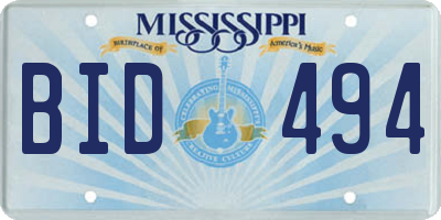 MS license plate BID494