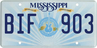 MS license plate BIF903