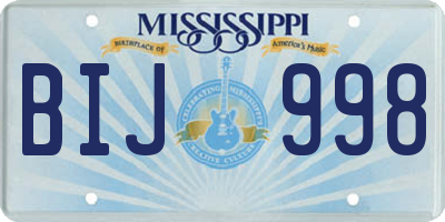 MS license plate BIJ998