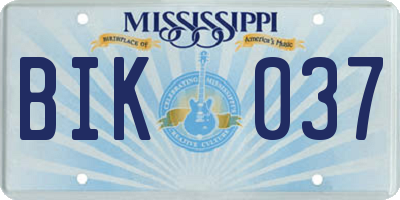 MS license plate BIK037