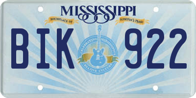 MS license plate BIK922