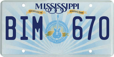 MS license plate BIM670
