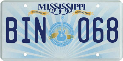 MS license plate BIN068