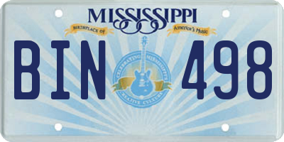 MS license plate BIN498