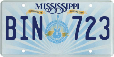 MS license plate BIN723
