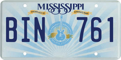 MS license plate BIN761